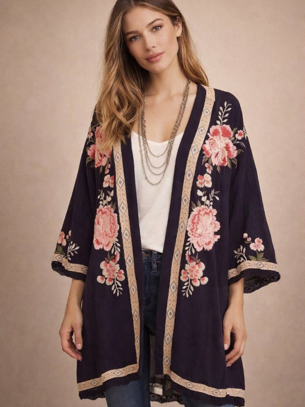 Women's Size Small( Made Large) Boho Paparazzi Black with Embroidered Detail😍